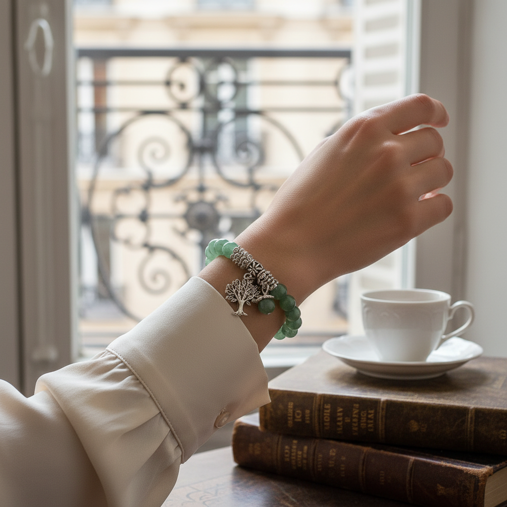 Green Dongling Jade Bracelet and Beaded Bracelet Set